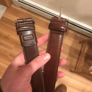 Two brown leather belts